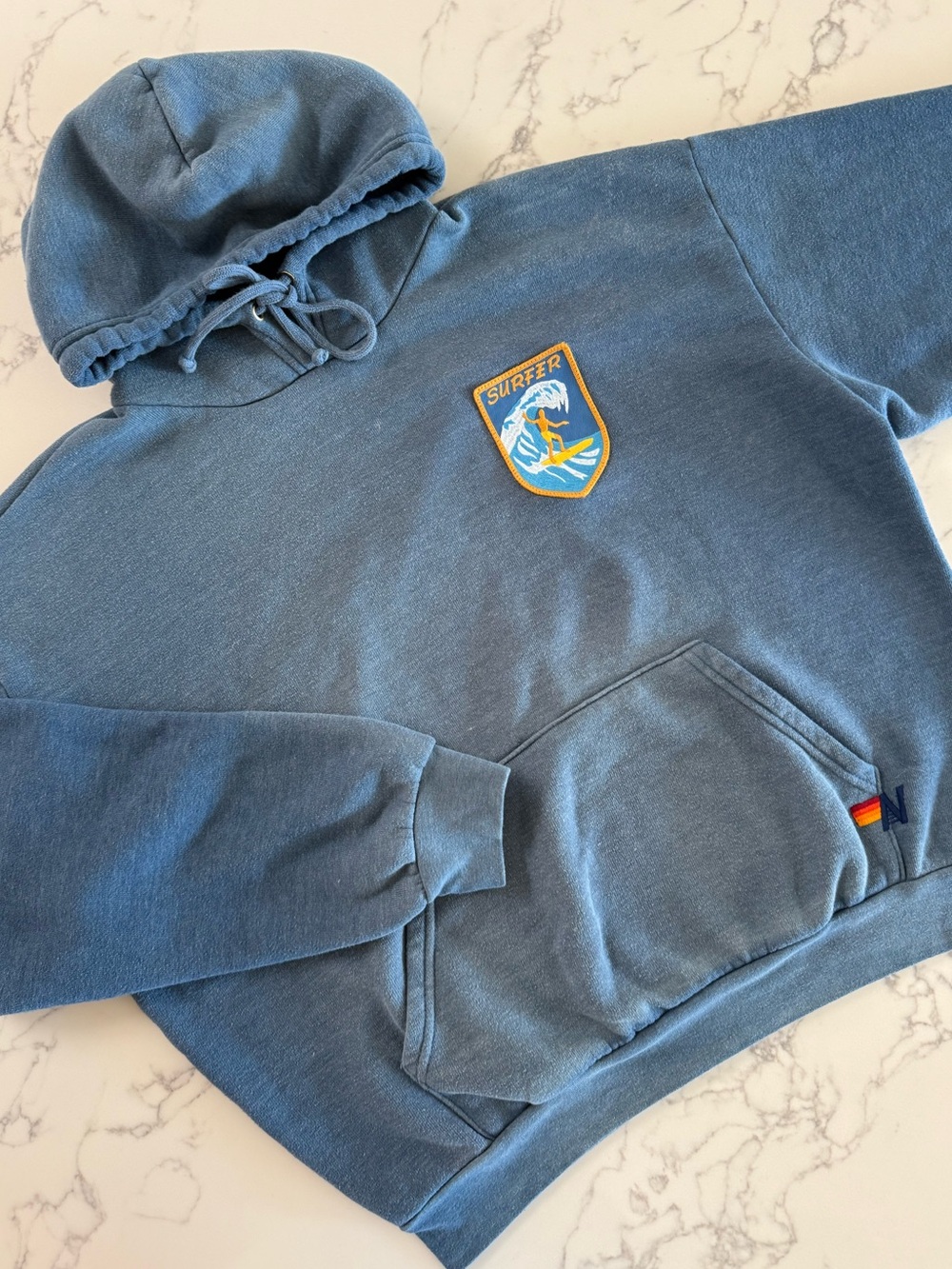 Aviator Nation Surfer Wave Patch Pullover Relaxed Hoodie - Faded Water - Size Sm - Picture 2 of 13